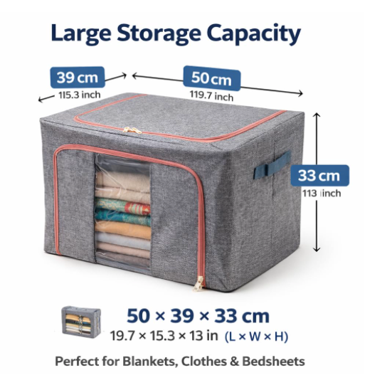 DecorTwist Cloth Storage Organiser Box with Zipper Window | Foldable Wardrobe Storage | Dustproof & Stackable