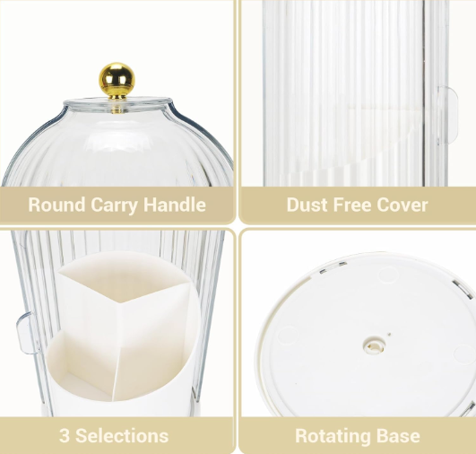 360° Rotating Makeup Brush Holder with Lid | Dustproof & Waterproof Cosmetic Organizer for Vanity & Dressing Table (Transparent)