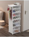Modular Plastic Storage Cabinet with Doors | DIY Shoe Rack & Multipurpose Organizer for Home | Available in Plain & Patterned Panels (Black – Plain, Triple Door | 9 Shelves)