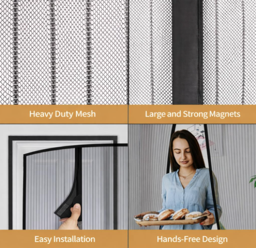 Decortwist Polyester Magnetic Mosquito Net for Doors – Auto Closing, Hands-Free Entry, Easy Installation (100×210 cm)