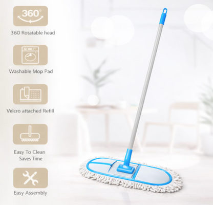 Telescopic Floor Cleaning Mop | Heavy-Duty Extendable Rod | Cotton Mop Head for Home, Office & Hospitals (Blue)