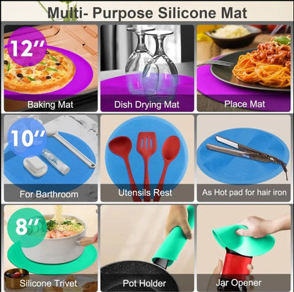 DecorTwist Multipurpose Pot Holder Dining Table Heat Protection Pads| Heat Resistant Anti-Slip Silicone Trivet Mat for Glass Table & Kitchen Countertop ( Round)