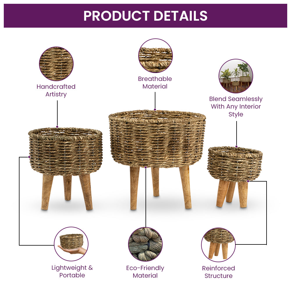 Natural Seagrass Hand Woven Planter (Set of 3)