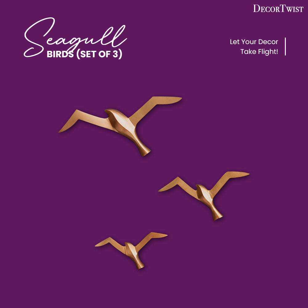 Wall Decoration Set 3 Seagull Birds - Gold