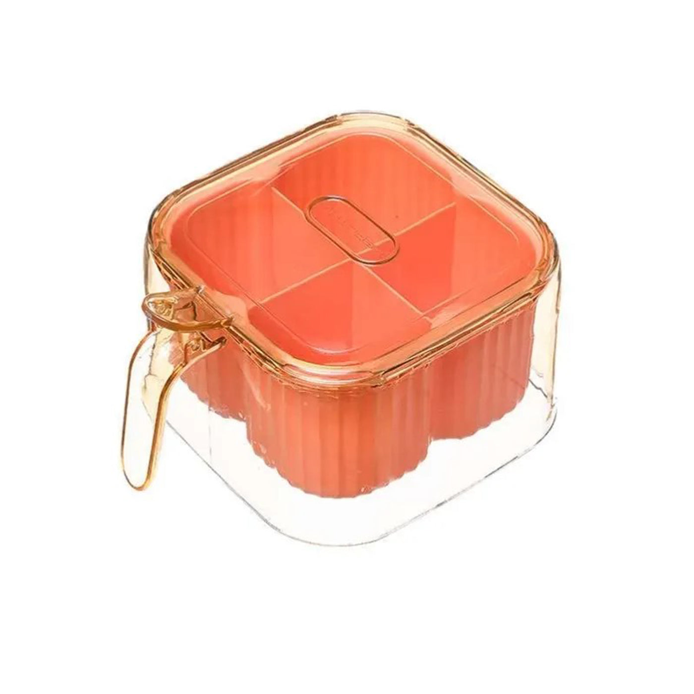 4-Compartment Plastic Spice Container Seasoning Box with Lid, Spoon, and Handle for Sugar, Nuts, Spices (Orange)