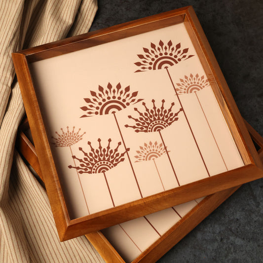 Square Tray Teak Flower