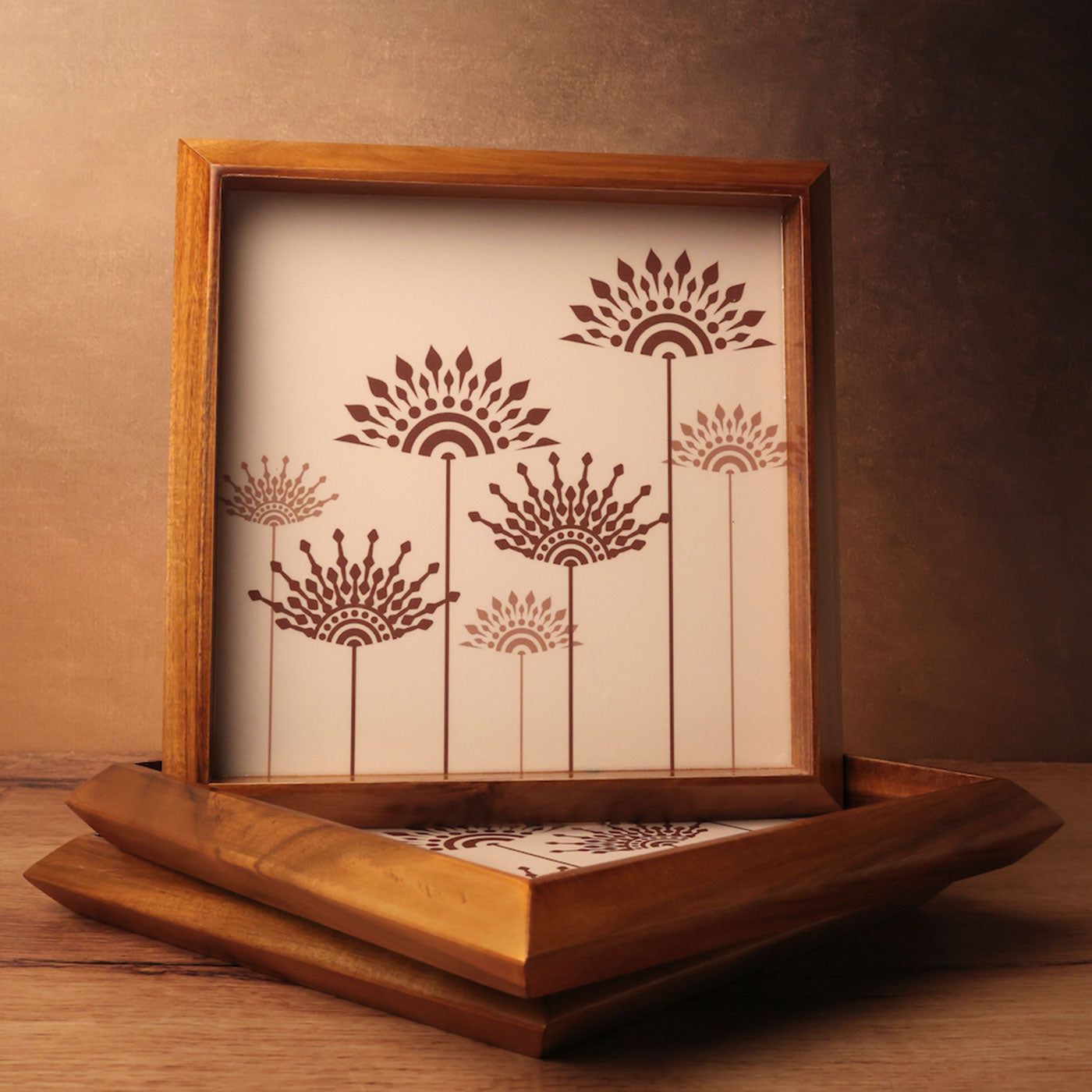 Square Tray Teak Flower