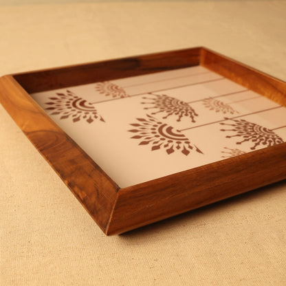 Square Tray Teak Flower