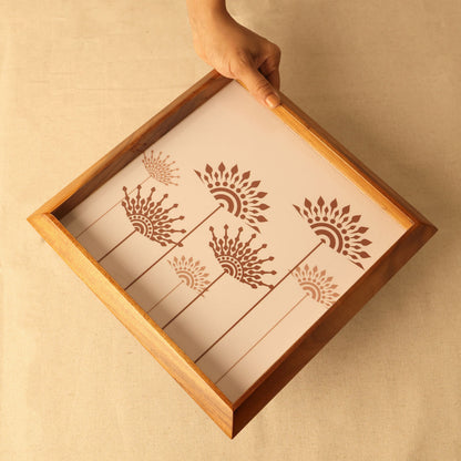 Square Tray Teak Flower