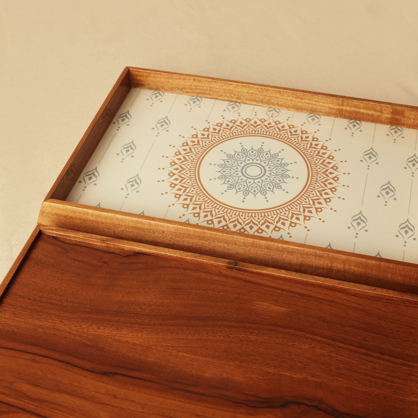 Rectangle Tray Teak Brown Mandala