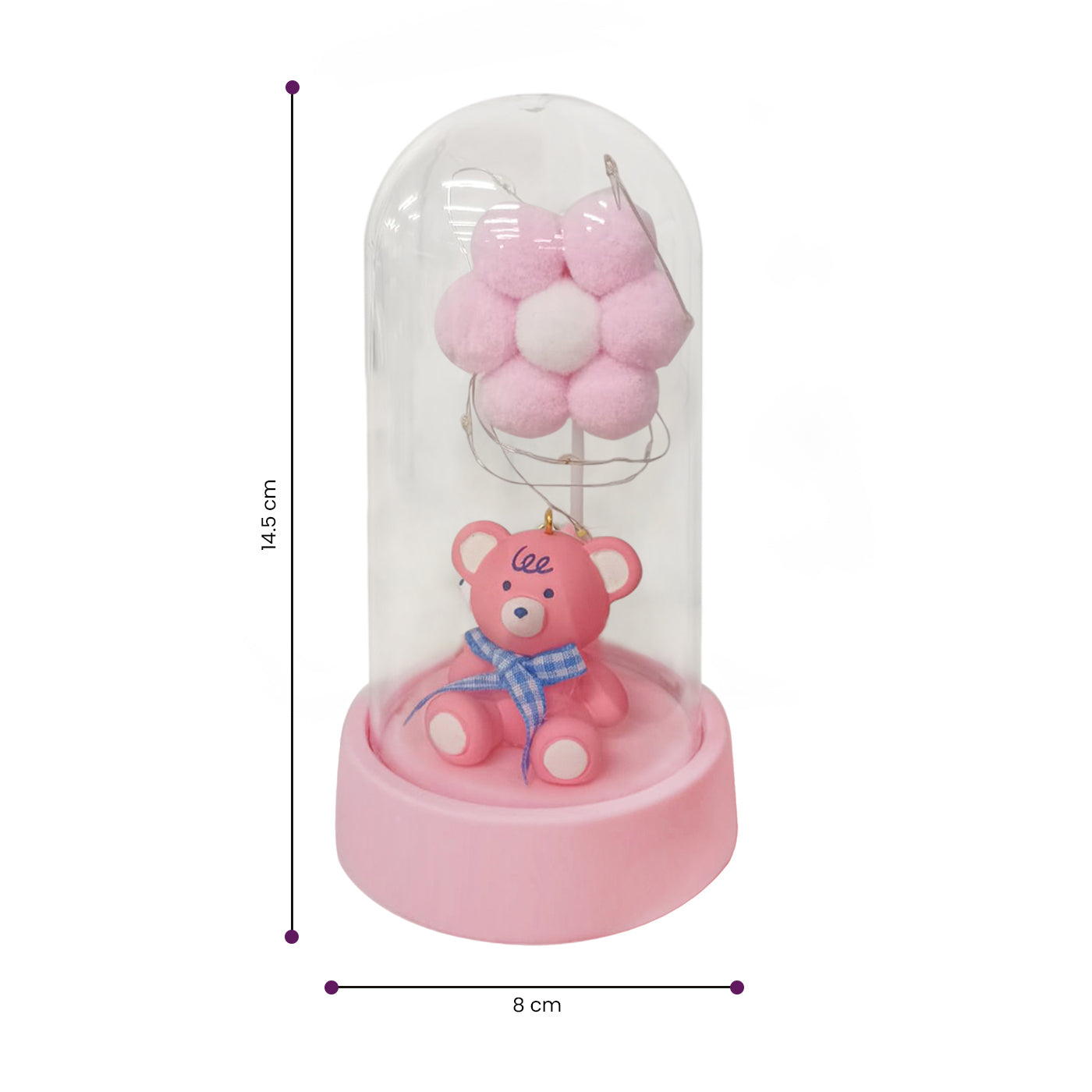 Cute Pink Teddy Bear Glass Dome LED Lights | Romantic Night Light Decoration | Gift for Girlfriend, Anniversary, Birthday, Valentine's Day