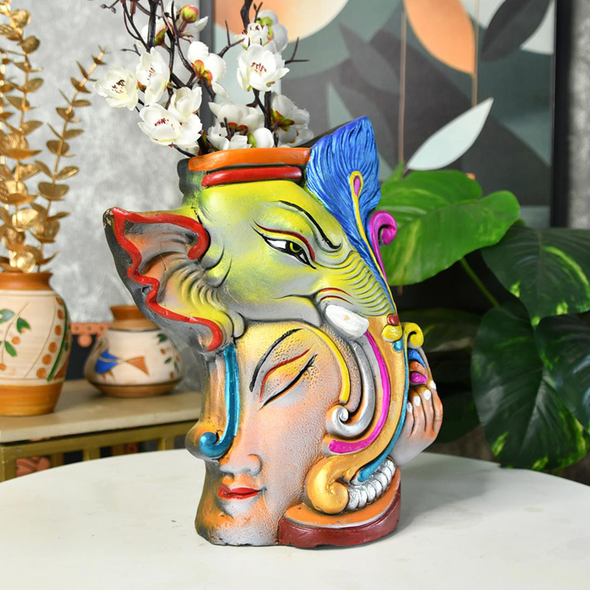 Premium Terracotta Abstract Flower Vase with Bright Colors