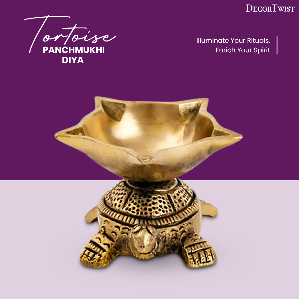 Vastu Decor -Brass Tortoise Panchmukhi Diya