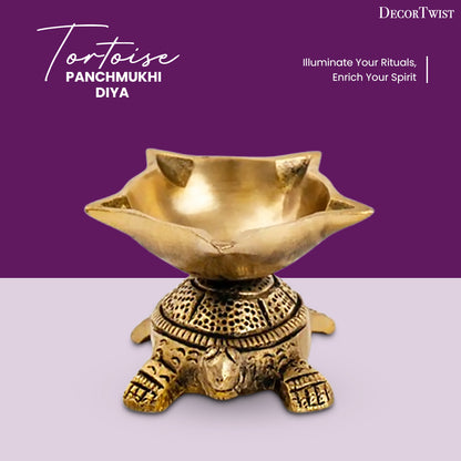 Vastu Decor -Brass Tortoise Panchmukhi Diya