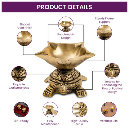 Vastu Decor -Brass Tortoise Panchmukhi Diya