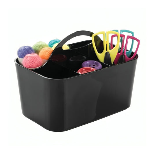 Multi-functional Plastic Desk and Bathroom Organizer 5 Compartments for Cosmetics, Pens, Pencils, and Toothpaste (Black)