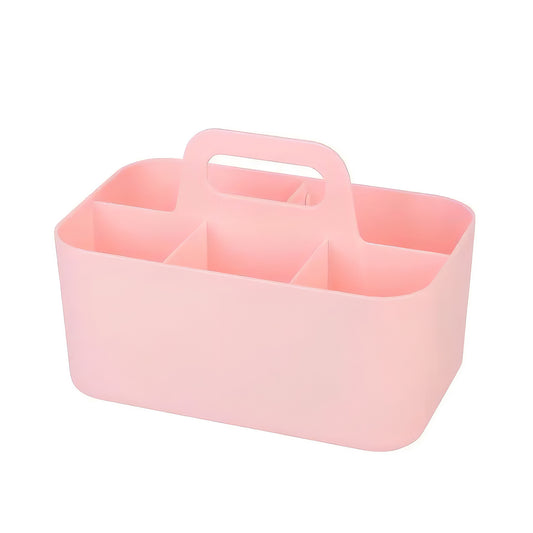 Multi-functional Plastic Desk and Bathroom Organizer 5 Compartments for Cosmetics, Pens, Pencils, and Toothpaste (Pink)