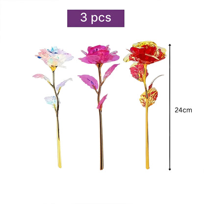 Set of 3 Plastic Artificial Rose Flowers 24cm Forever Rose Fake Flower for Home Decor