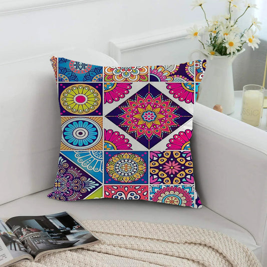 Cotton Cushion Cover | Throw Pillow Case 44 x 44 cm | Soft & Stylish (Multicolor Flower Printed)