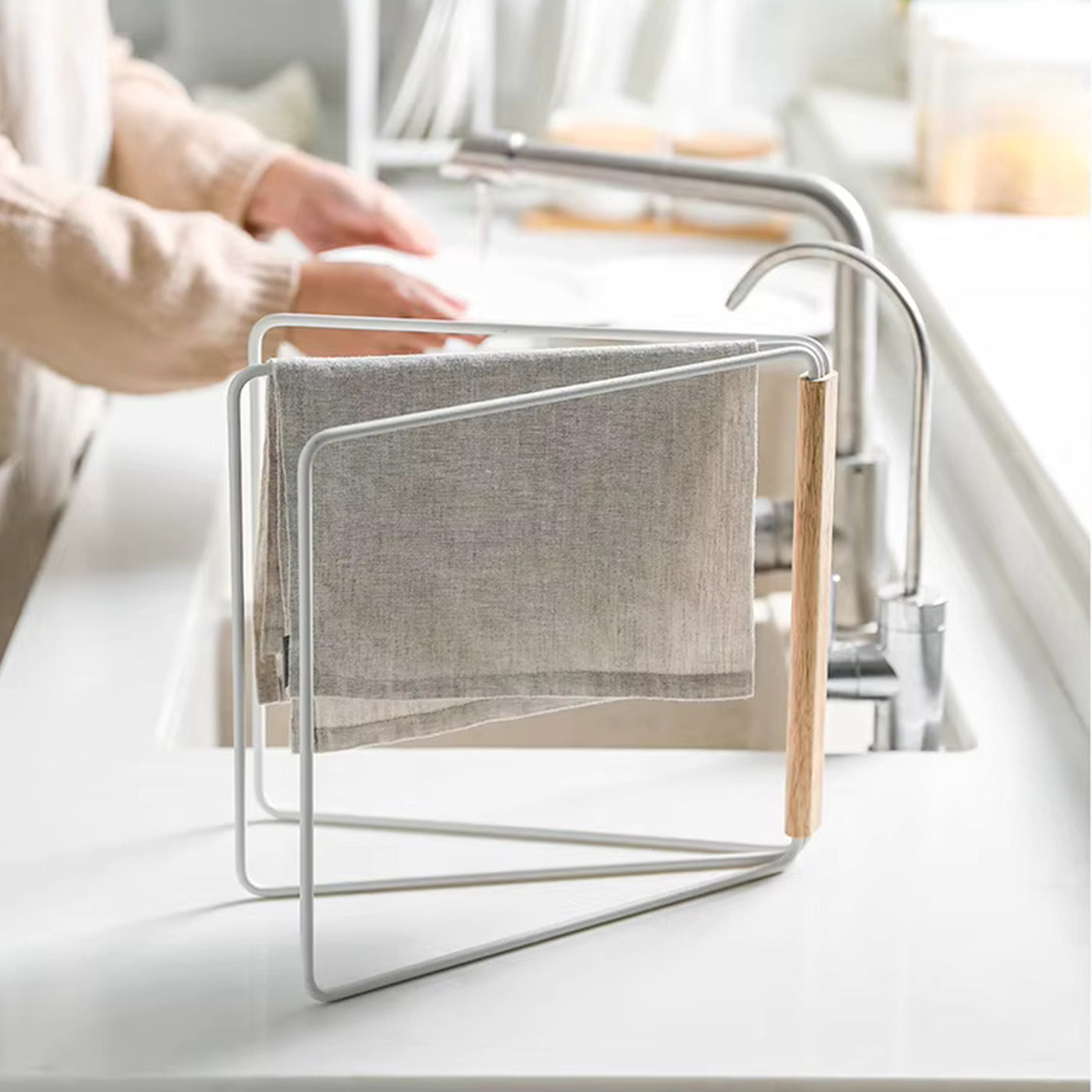 Dishcloth Drying Rack | 3 Arms Folding Dishcloth Holder for Home Kitchen (Size 28 x 4 x 26 cm) White