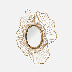 Orchid Design Decorative Metal Wall Mirror- Gold