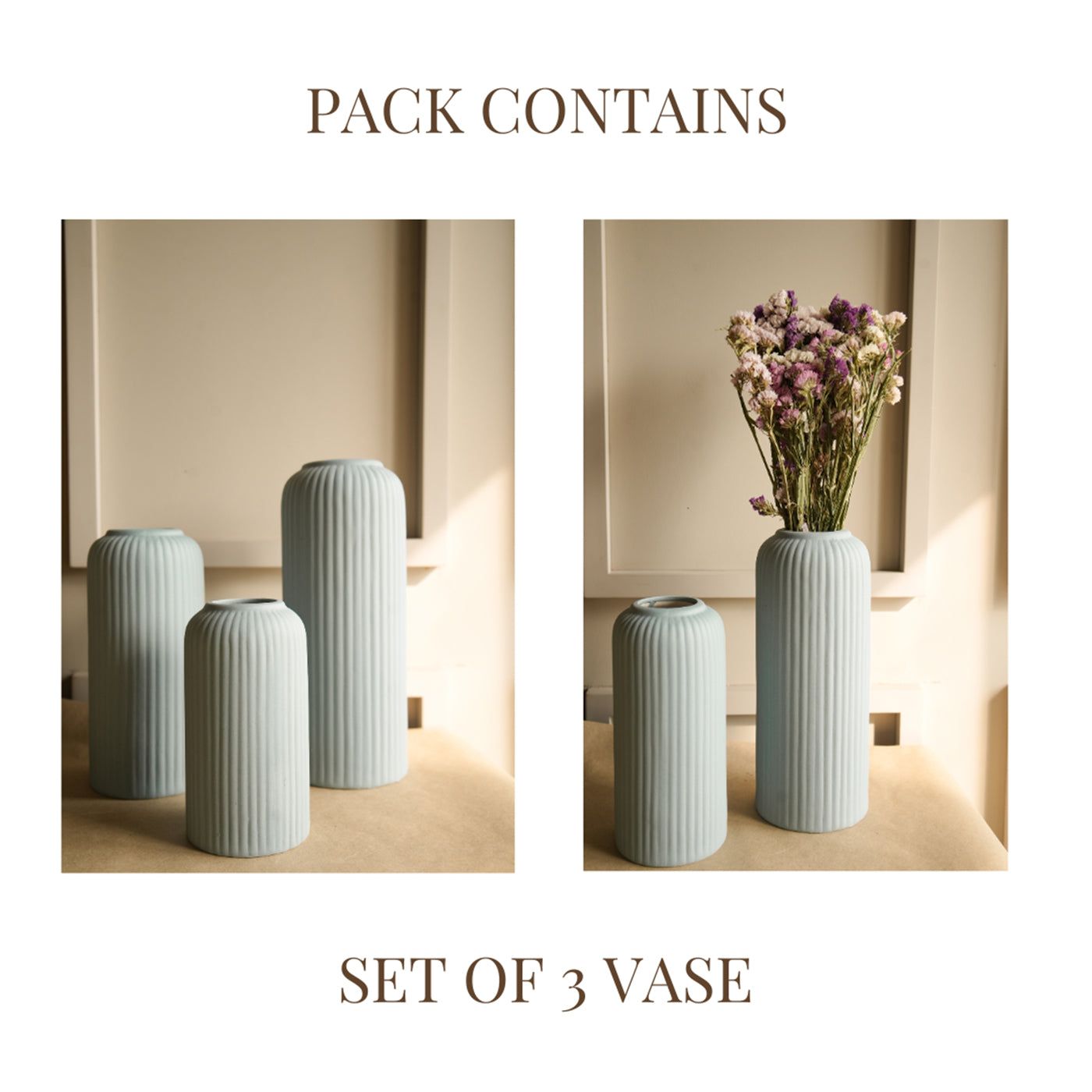 Modern ribbed vase set of 3