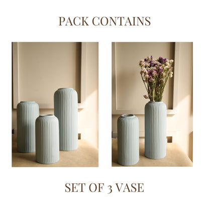 Modern ribbed vase set of 3