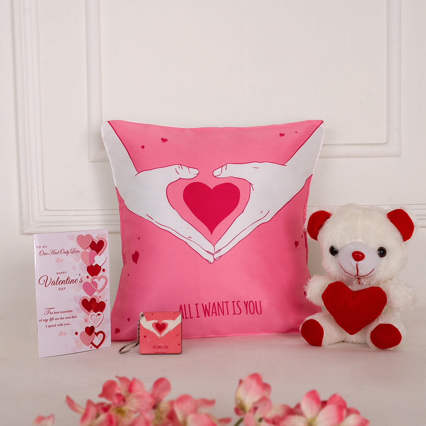 Cushion with Teddy , keychain ,Assorted Greeting Card Combo Gift Set