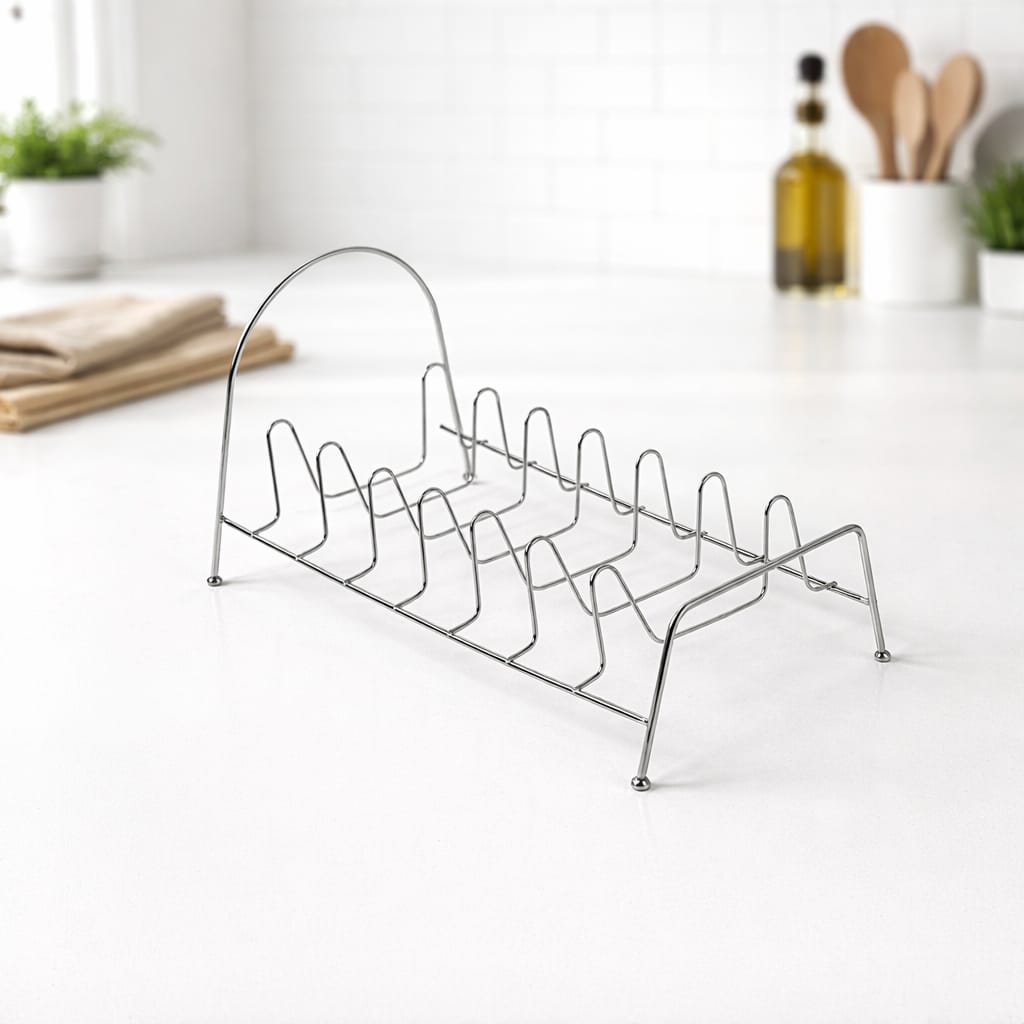 DecorTwist Stainless Steel Modular Plate Stand for Kitchen | Heavy-Duty Dish & Thali Organizer | Rust-Resistant Chrome Finish (Style 6)