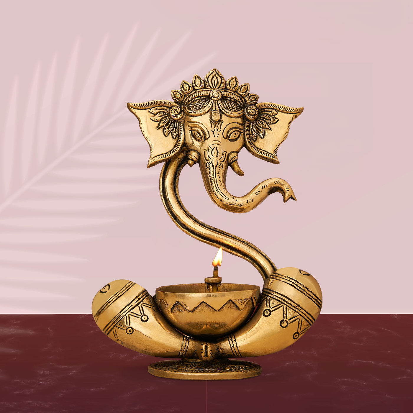 Brass Modern Ganesha Idol With Akhand Diya