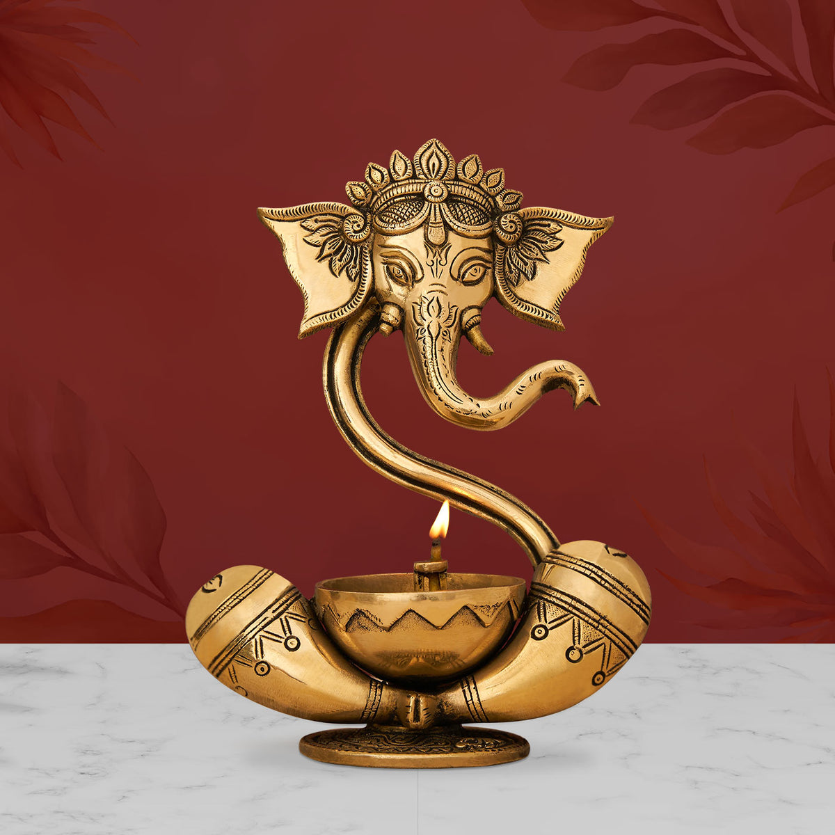 Brass Modern Ganesha Idol With Akhand Diya