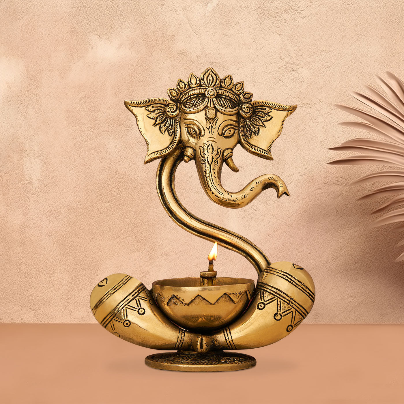 Brass Modern Ganesha Idol With Akhand Diya