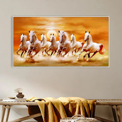Seven Running Horses Good Luck Canvas Wall art Painting for Home and Office Wall Decoration (48 x 24 ) Inch