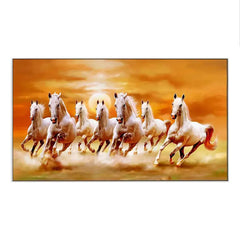 Seven Running Horses Good Luck Canvas Wall art Painting for Home and Office Wall Decoration (48 x 24 ) Inch