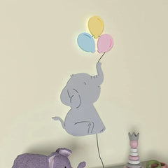 Baby Elephant Playing with Balloon Wooden Decorative Backlit for Kids Room Décor