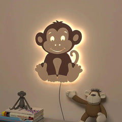 Cheerful Baby Monkey Wooden Decorative Backlit for Kids Room Décor