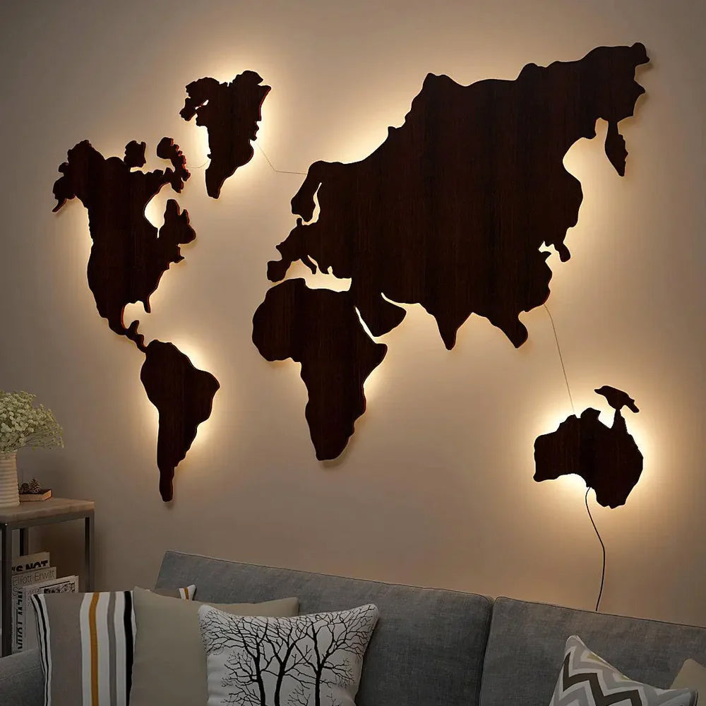 World Map Back Lit for Wall Decoration