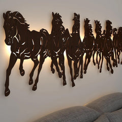 Wooden Running Horses Back Lit for wall decoration