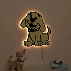 Cheerful Dog Wall Lamp Wooden Creative Wall Decorative Backlit Wall Hanging Kids room décor Light for Home and Office Décor