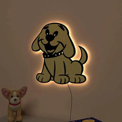 Cheerful Dog Wall Lamp Wooden Creative Wall Decorative Backlit Wall Hanging Kids room décor Light for Home and Office Décor