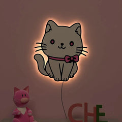 Cute Kitten Wall Lamp Wooden Creative Wall Decorative Backlit Wall Hanging Kids room décor Light for Home and Office Décor