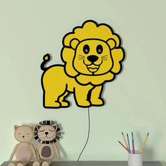 Baby Lion Wall Lamp Wooden Creative Wall Decorative Backlit Wall Hanging Kids room décor Light for Home and Office Décor