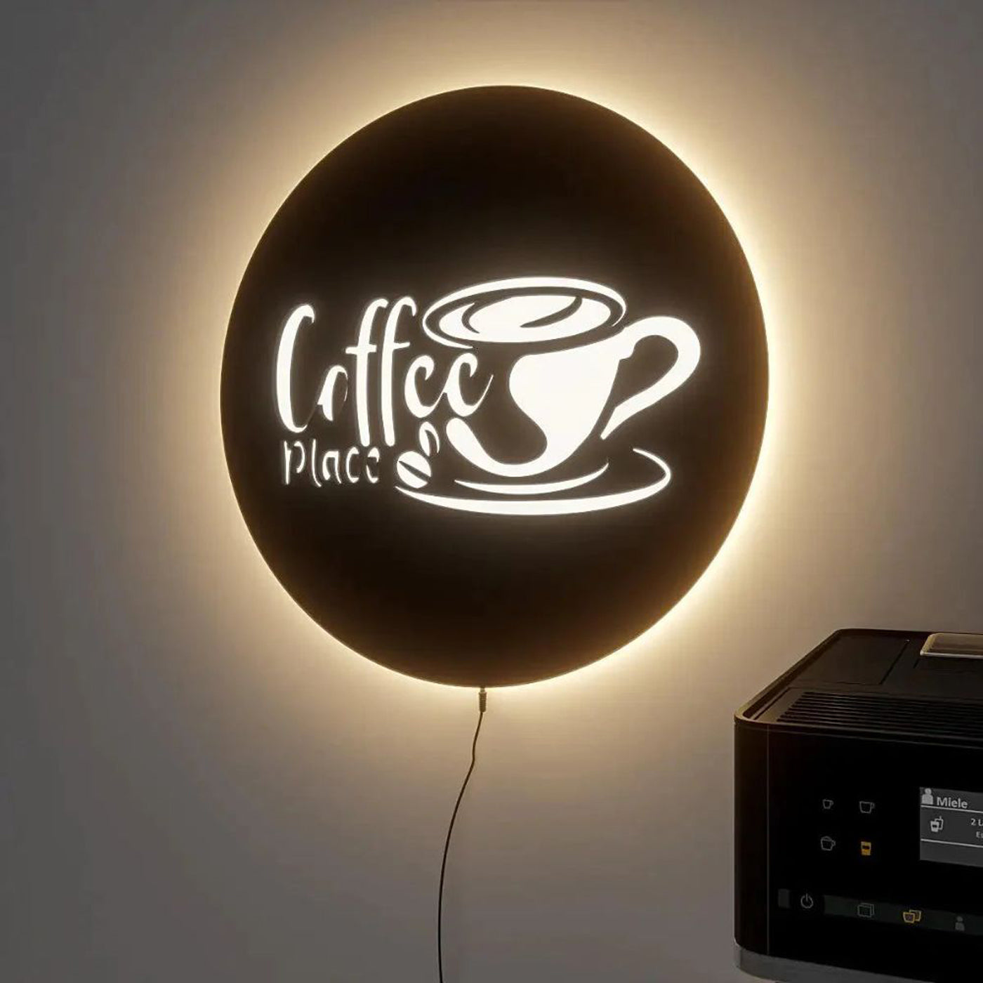 Coffee Shop Circular Kitchen Backlit Wall Décor Light for Coffee Lovers