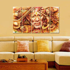 Sai Baba's Aura in Canvas wall painting | five panel artwork | for gifting purposes