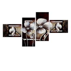 blooming flowers in monochrome frame | four panel artwork | canvas wall art