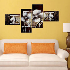 blooming flowers in monochrome frame | four panel artwork | canvas wall art