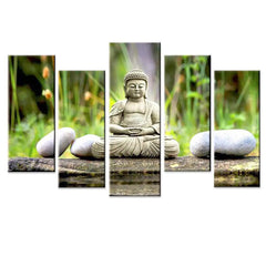 serenity in stone | budhha painting | five panel canvas wall art