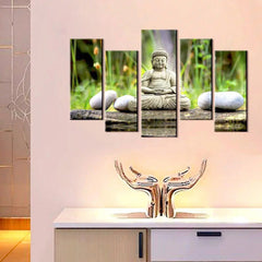 serenity in stone | budhha painting | five panel canvas wall art