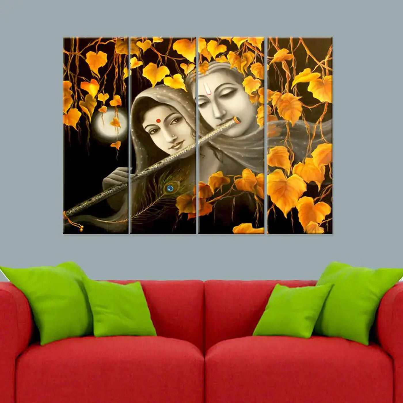 radha krishna canvas wall art | apricot and black | wall hanging