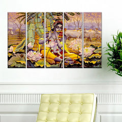 soothing wall art canvas painting of krishna ji for home decor